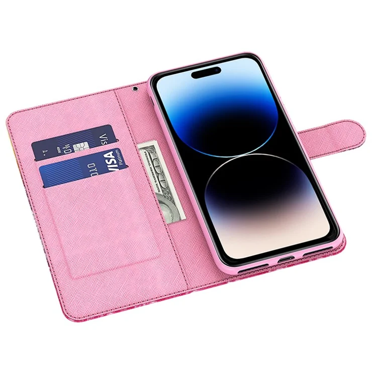 Wallet Case for iPhone 15 Pro , 3D Pattern Printing PU Leather Stand Phone Cover with Strap - Blue Butterflies