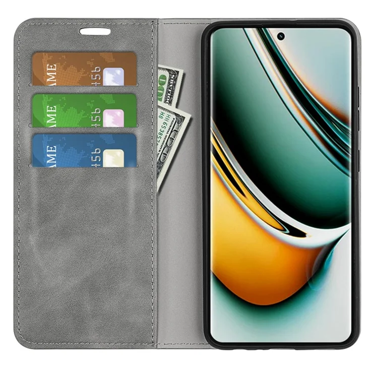 Phone Case for Realme 11 Pro 5G / 11 Pro+ 5G , PU Leather Skin-touch Wallet Stand Phone Cover - Grey