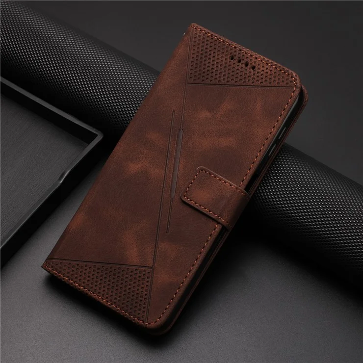 For Motorola Moto G53 5G / G13 4G / G23 4G Leather Wallet Cover Imprinted Foldable Stand Phone Case with Strap - Brown