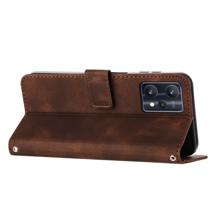 For Realme 9 Pro 5G / 9 5G (EU Version) / V25 / OnePlus Nord CE 2 Lite 5G PU Leather Phone Cover Triangle Imprinted Stand Wallet Case - Brown