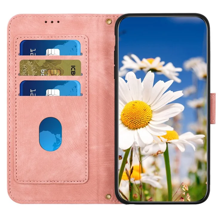 For Samsung Galaxy S23+ Card Holder Phone Case PU Leather Flower Pattern Printing Stand Cover - Pink