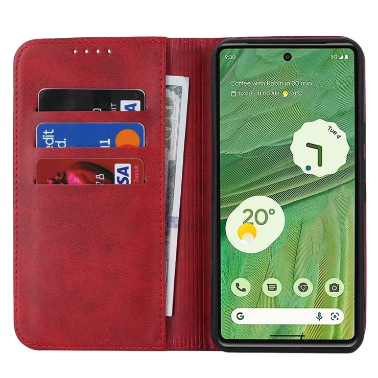 For Google Pixel 8 PU Leather Phone Case Bi-color Splicing Stand Wallet Cover - Red+Black