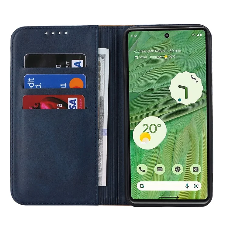 For Google Pixel 8 PU Leather Phone Case Bi-color Splicing Stand Wallet Cover - Blue+Yellow