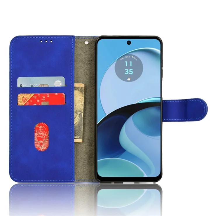 For Motorola Moto G14 4G Dustproof PU Leather Wallet Stand Case Skin-touch Full Protection Phone Cover - Blue