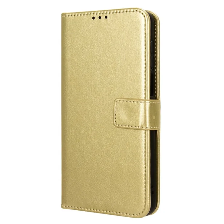 For Motorola Moto G14 4G PU Leather Case Phone Cover Crazy Horse Texture Wallet Stand - Gold