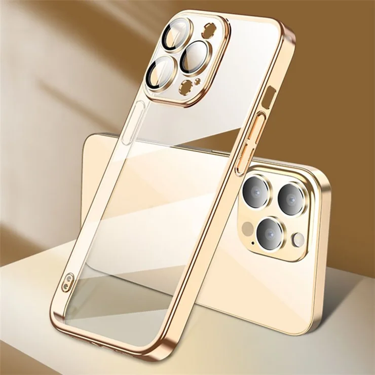X-LEVEL Electroplated TPU+PC Case for iPhone 15 Pro Camera Lens Protector Integrated Phone Cover - Gold