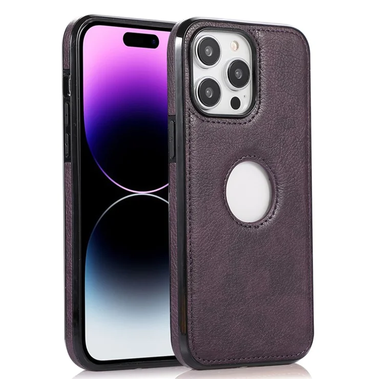 PU+TPU Phone Case for iPhone 15 Pro Max Shockproof Slim Case Anti-Drop Logo View Phone Cover - Purple