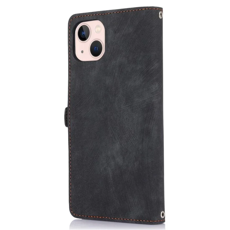 For iPhone 15 Zipper Pocket Phone Case 9 Card Slots Multifunction PU Leather Wallet Phone Case - Black