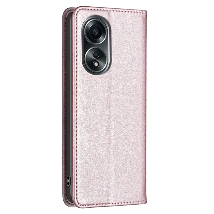 BINFEN COLOR BF18 For Oppo A58 4G / A98 5G Foldable Stand Leather Cover Phone Case Card Holder Shell - Rose Gold