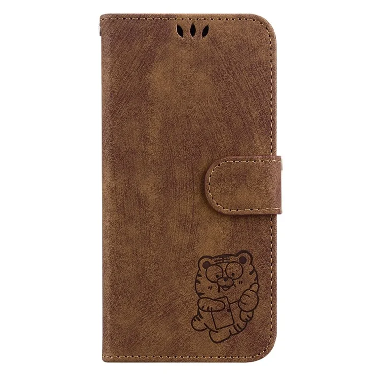 For Motorola Moto G62 5G Cute Tiger Imprint Anti-scratch Leather Case Wallet Stand Cellphone Cover - Brown