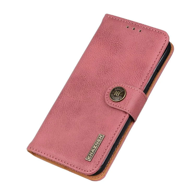 KHAZNEH For Oppo A78 4G Shockproof Cowhide Texture Case PU Leather Stand Wallet Phone Cover - Pink