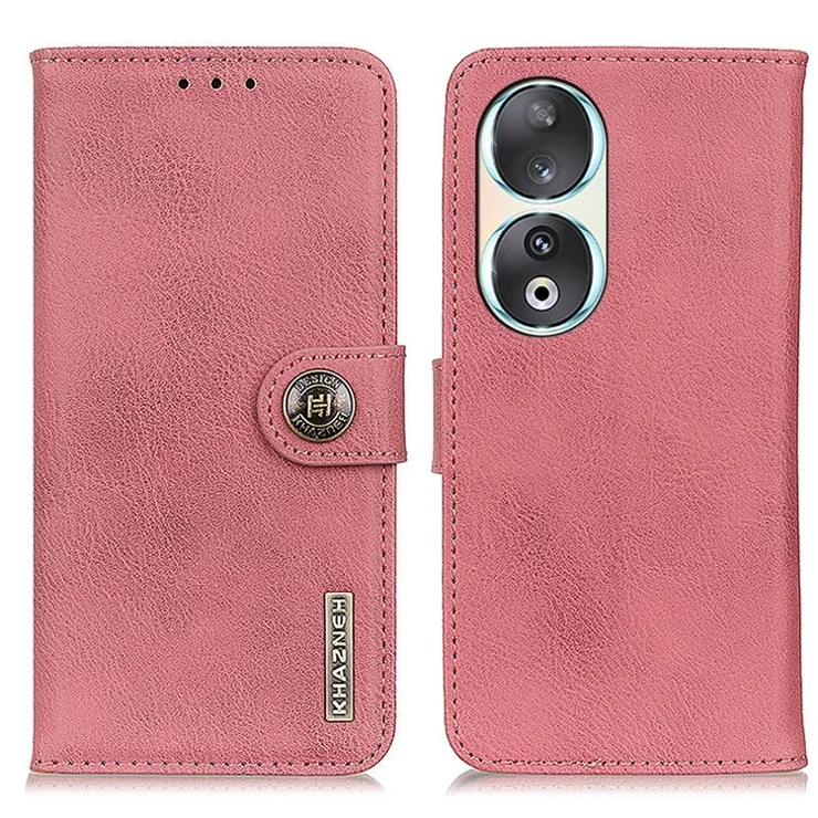 KHAZNEH For Honor 90 PU Leather Phone Cover Anti-Scratch Cowhide Texture Case with Stand Wallet - Pink