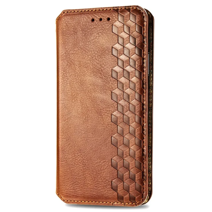 For Nothing Phone (2) PU Leather Case Rhombus Imprint Wallet Stand Phone Cover - Brown