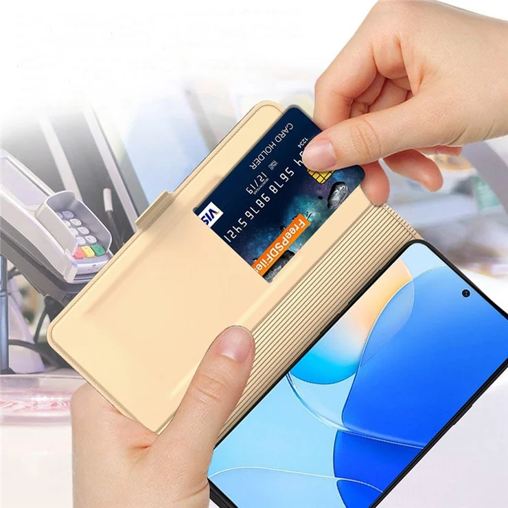 For Honor 90 Folio Flip PU Leather Stand Cover Card Holder Mobile Phone Case - Gold