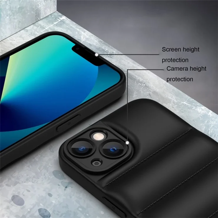 For iPhone 15 Pro Drop-proof Airbag Down Jacket Back Case Soft TPU Phone Cover - Khaki