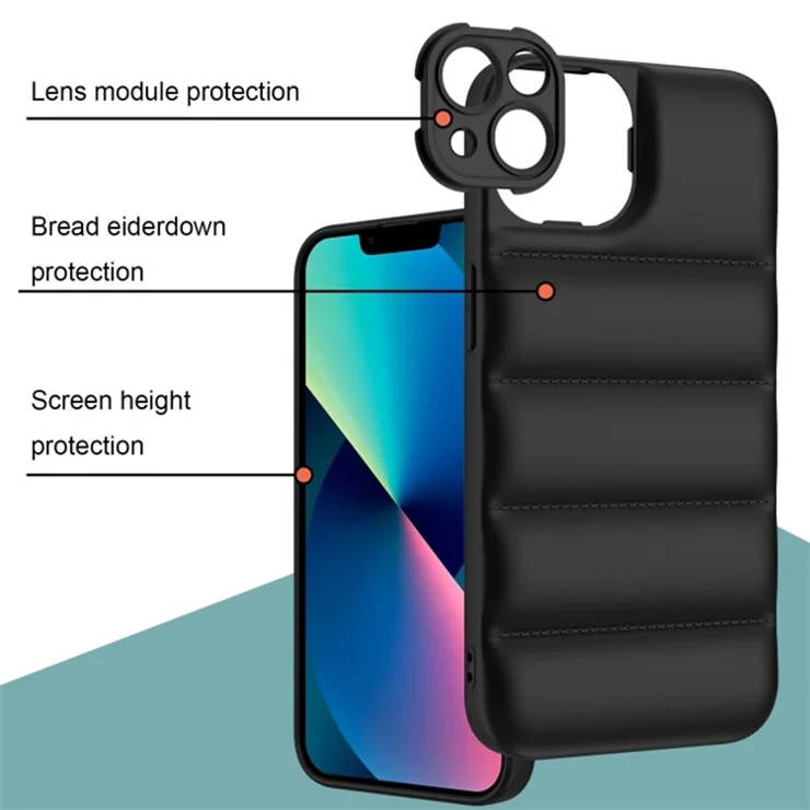 For iPhone 15 Pro Max Collision Resistant Airbag Down Jacket Back Case Anti-slip TPU Phone Cover - Beige