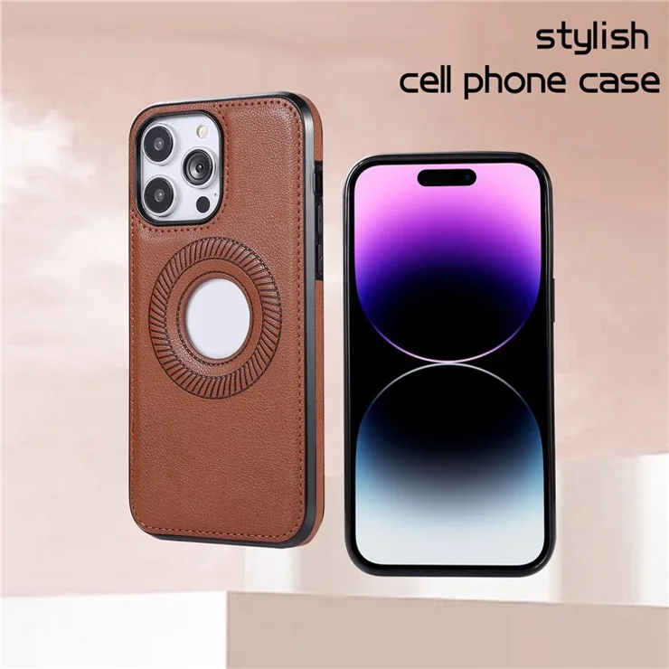 For iPhone 15 Pro Max Logo View Magnetic Case Litchi Texture Shockproof PU Leather Coated TPU Phone Cover - Black