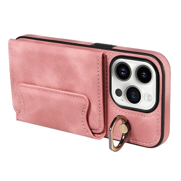 For iPhone 15 Phone Case Card Holder Kickstand Phone Shell Skin-touch PU Leather+TPU Cover - Black