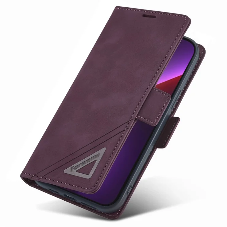 FORWENW F3 Series For iPhone 15 Plus Flip Leather Wallet Shell Phone Stand Case Anti-fall Phone Cover - Wine Red