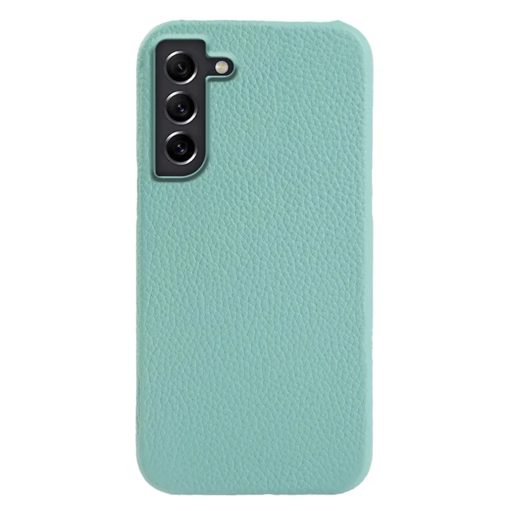 For Samsung Galaxy S21 FE 5G Litchi Texture Magnetic Case Genuine Cow Leather Coated PC Shockproof Phone Cover - Mint Green
