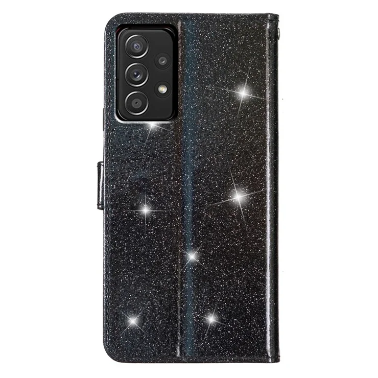 For Samsung Galaxy A73 5G Glittery PU Leather Case Full Protection Wallet Stand Phone Cover - Black