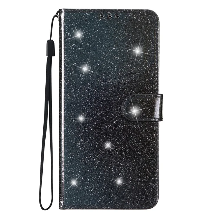 Glittery PU Leather Case for Google Pixel 7 Pro 5G Flip Wallet Stand Phone Cover with Strap - Black