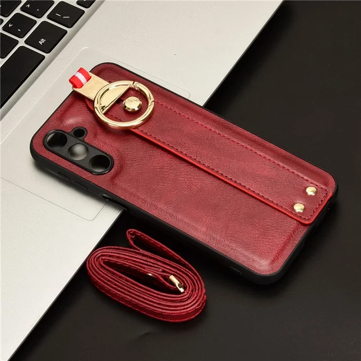 For Samsung Galaxy M34 5G / F34 5G Phone Case Wristband Kickstand Bottle Opener Leather+PC+TPU Cover - Red
