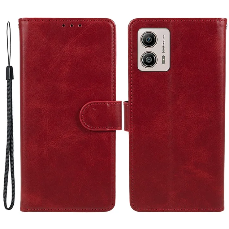 For Motorola Moto G53 5G Calf Texture PU Leather Wallet Case Anti-Drop Stand Phone Cover - Red