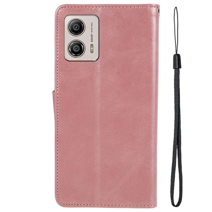 For Motorola Moto G53 5G Calf Texture PU Leather Wallet Case Anti-Drop Stand Phone Cover - Rose Gold