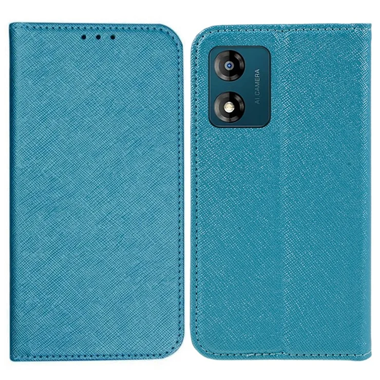 For Motorola Moto E13 4G PU Leather Folding Stand Cover Cross Texture Wallet Phone Case - Sky Blue