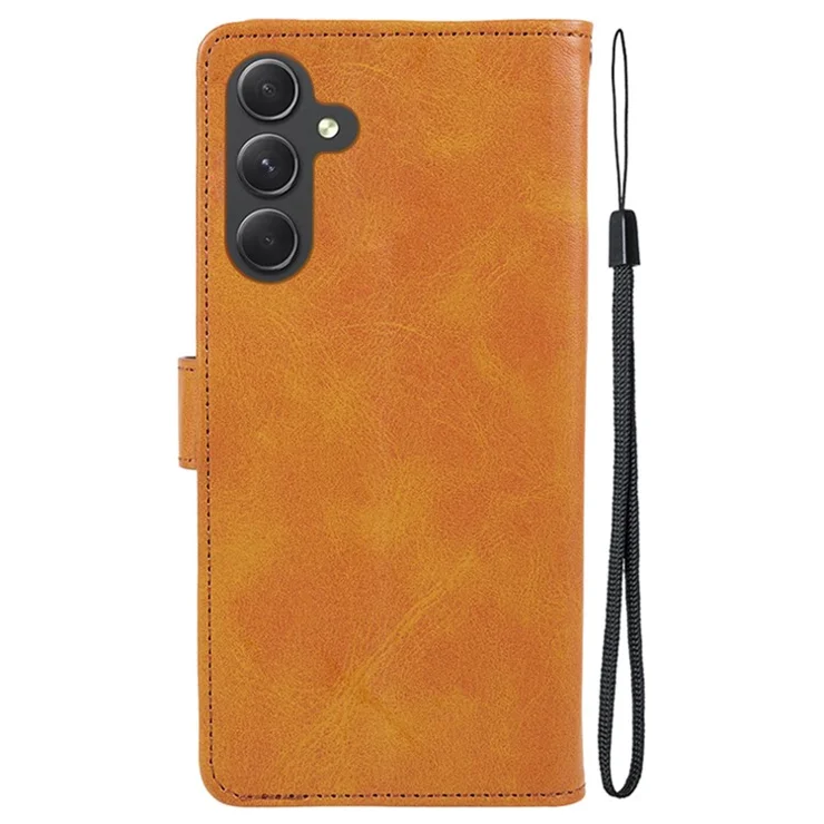For Samsung Galaxy A54 5G PU Leather Cell Phone Case Magnetic Clasp Calf Texture Wallet Stand Cover - Khaki
