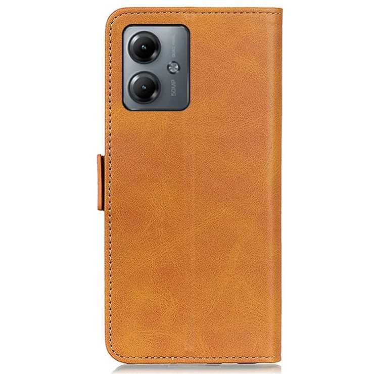 For Motorola Moto G14 4G Wallet Phone Case Cowhide Texture PU Leather Cover Stand Phone Shell - Yellow
