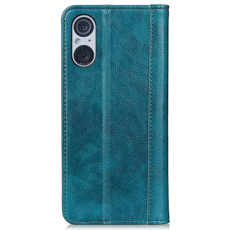 For Sony Xperia 5 V Split Leather Phone Case Wallet Stand Cover Litchi Texture Protection Shell - Green