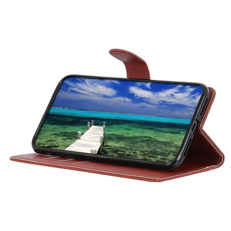 For Sony Xperia 5 V Litchi Texture Wallet PU Leather Case Folding Stand Phone Cover - Brown