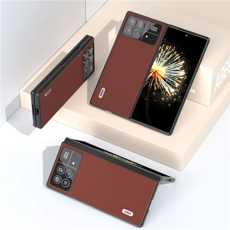 ABEEL For Xiaomi Mix Fold 3 5G Silky Feeling Phone Case Genuine Cow Leather Coated PC Shockproof Cover - Coffee