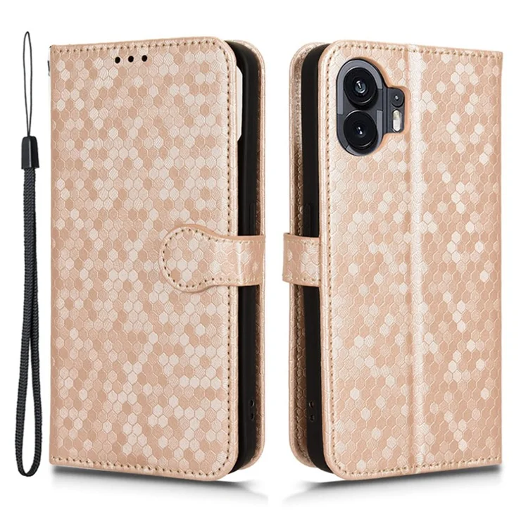 Dot Imprinted Phone Case for Nothing Phone (2) Anti-scratch PU Leather Wallet Stand Cover - Rose Gold