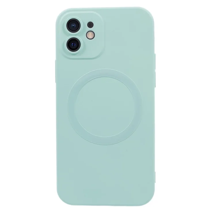 For iPhone 12 Magnetic Phone Case with Camera Lens Protector Compatible with MagSafe Liquid Silicone Protective Cover - Mint Green