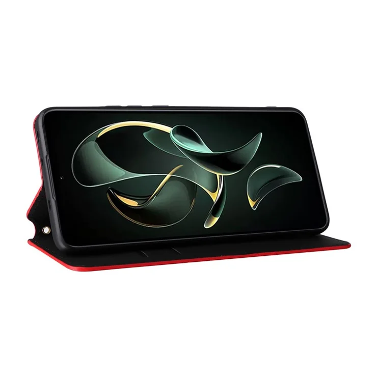 PU Leather Stand Cover For Xiaomi 13T / 13T Pro / Redmi K60 Ultra , Rhombus Imprinted Wallet Phone Case Shell - Red