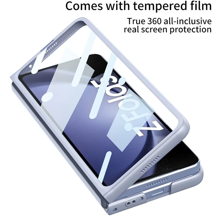 GKK For Samsung Galaxy Z Fold5 5G Hard PC Cover Ultra Slim Camera Slider Phone Case with Tempered Glass Film - Baby Blue