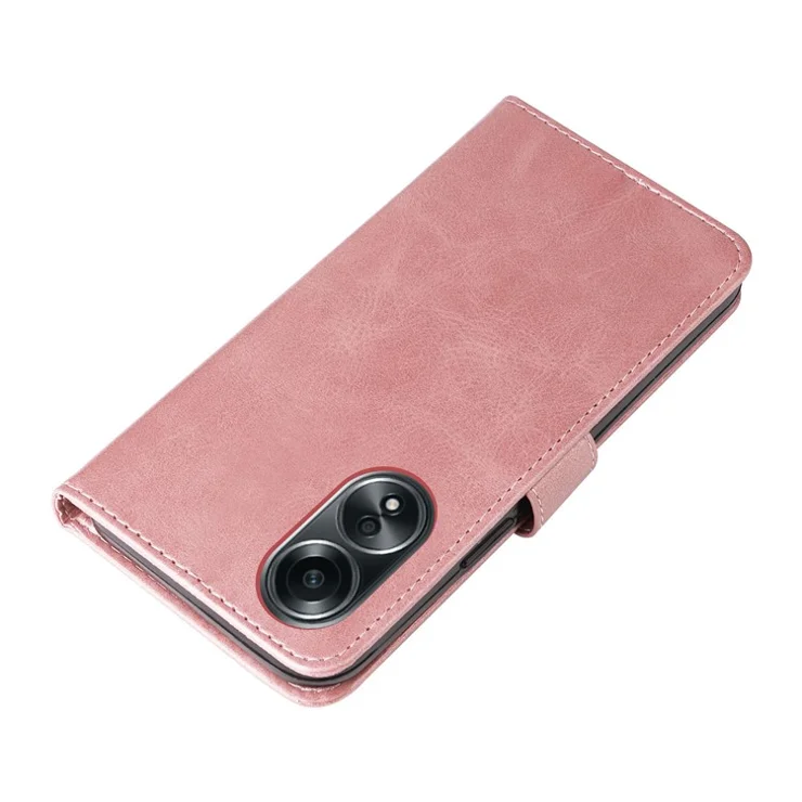 For Oppo A58 4G Slim-Fit Case Calf Texture Shockproof Phone Shell Zipper Pocket Wallet Stand Smartphone Cover - Pink