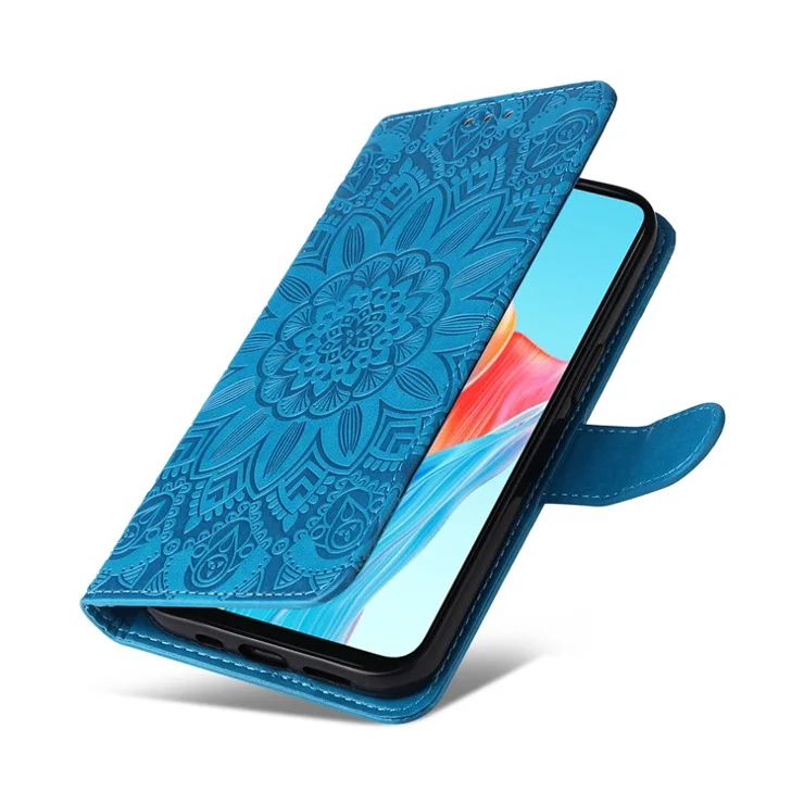 Mobile Phone Case for Oppo A58 4G , Wallet Stand Shell PU Leather Sunflower Imprinted Phone Cover - Blue