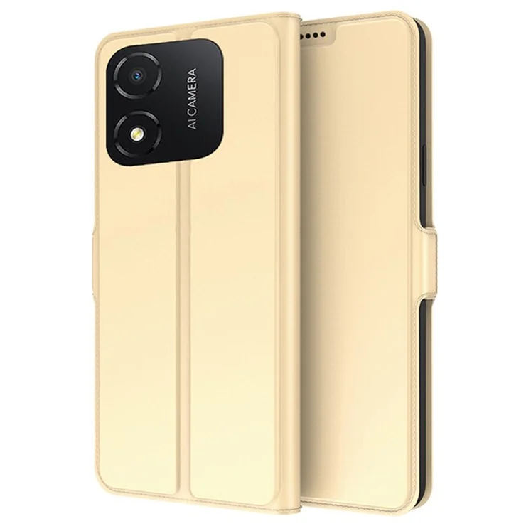 For Honor X5 4G Anti-Scratch PU Leather Stand Phone Case Card Slot Phone Cover Magnetic Shell - Gold