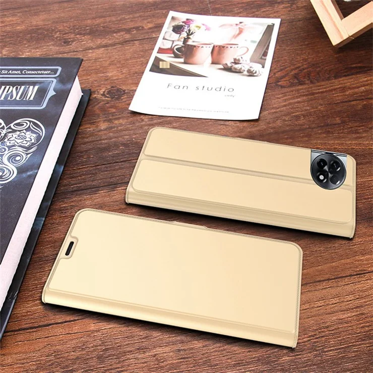 For OnePlus Ace 2 5G / 11R 5G Phone Cover Flip PU Leather Shell Shockproof Stand Phone Case with Card Slot - Gold