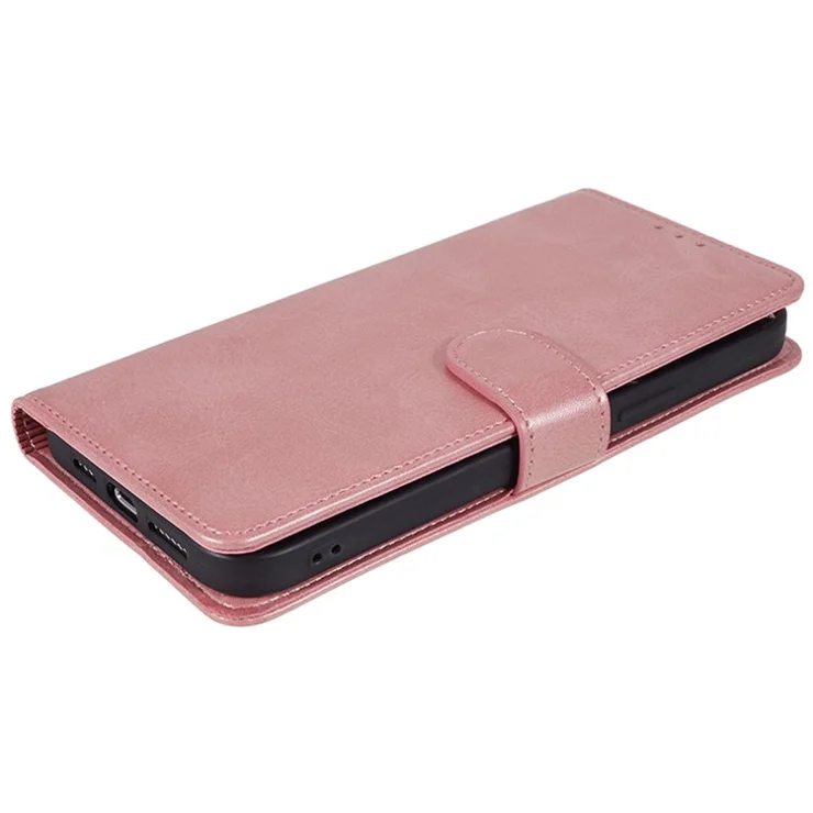 Leather Cover For Huawei Mate 60 Pro Magnetic Clasp Calf Texture Wallet Stand Phone Case - Rose Gold
