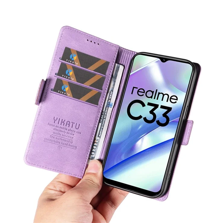YIKATU YK-005 for Realme C33 4G PU Leather Stand Wallet Case Skin-touch Protective Shockproof Phone Cover - Purple