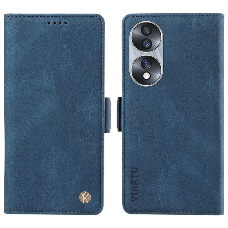 YIKATU YK-005 For Honor 70 5G Wallet Phone Case Stand Shell Skin-touch PU Leather Phone Cover - Blue