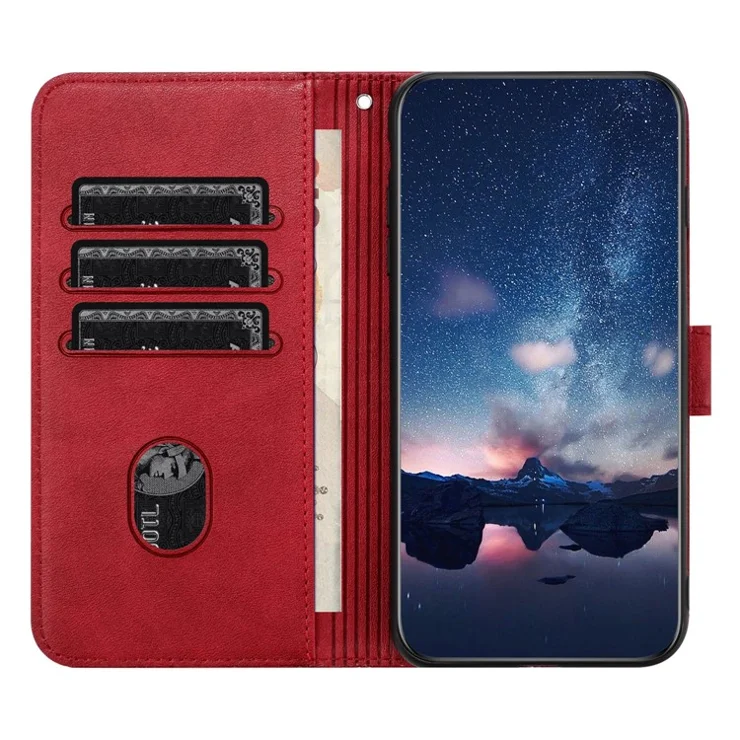 For Google Pixel 7 Pro 5G Geometric Imprint Microfiber Leather Phone Cover Flip Stand Wallet Case - Red