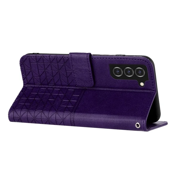 For Samsung Galaxy S22+ 5G Microfiber Leather Wallet Stand Case Geometric Imprinted Phone Cover - Purple