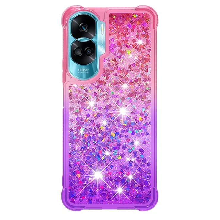 For Honor 90 Lite 5G TPU Case Gradient Quicksand Phone Back Cover - Pink+Purple