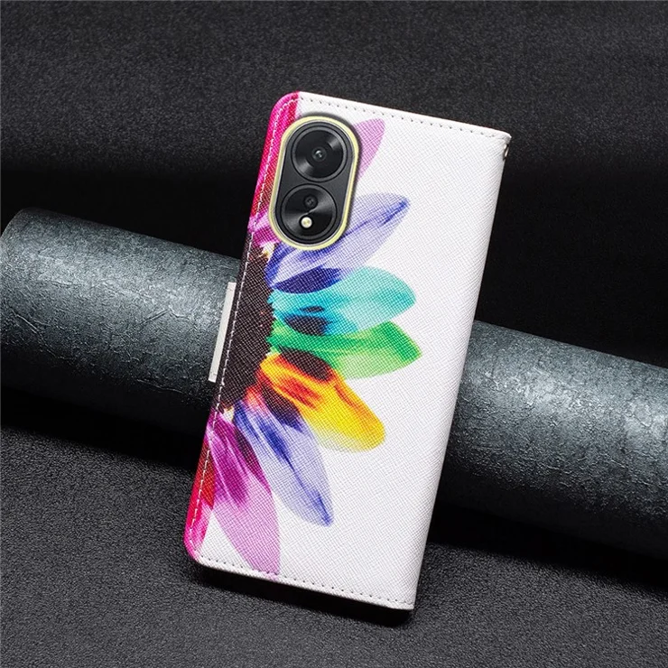 PU Leather Phone Cover for Oppo A38 4G , Pattern Printing Phone Case with Stand Wallet - Sunflower